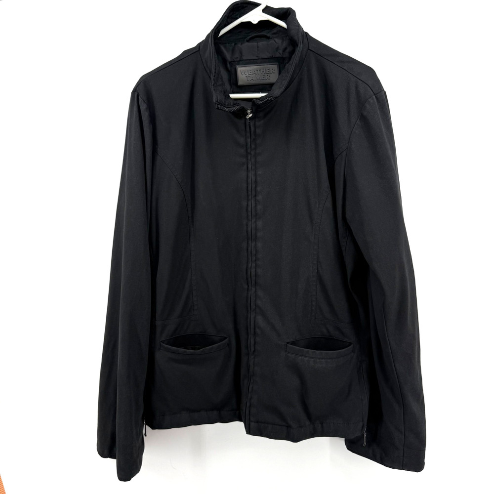 Weather Tamer Coat Womens‎ Large Black Jacket Quilted Collar Flip Cuff Classy